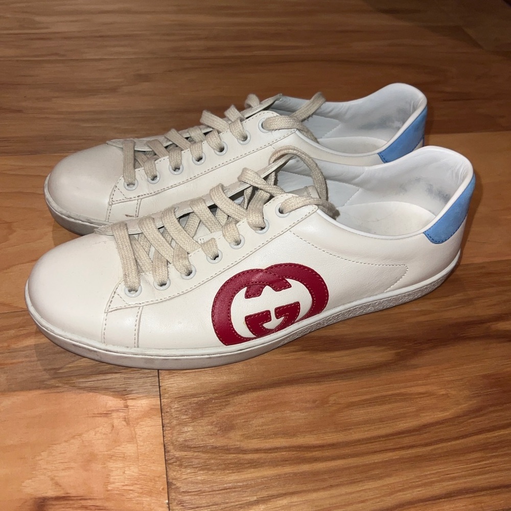 Gucci White Sneakers with Red Logo